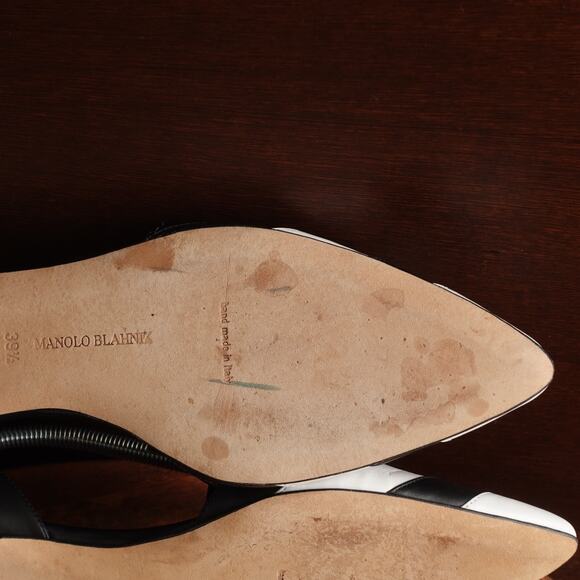 Manolo Blahnik Flats WMS SZ EU 39.5 US 9.5 BLK White Leather D'Orsay Modern Shoe - Picture 10 of 14